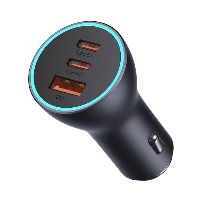 Baseus Golden Contactor Pro USB-A nabíječka do auta + 2x USB-C 65W tmavě šedá (CGJP010013)