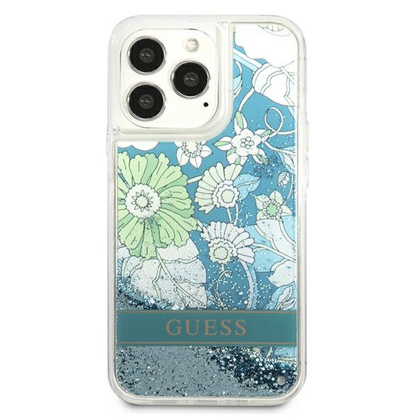 Hülle GUESS Apple iPhone 13 13 Pro Flower Liquid Glitter Grün Hartcase