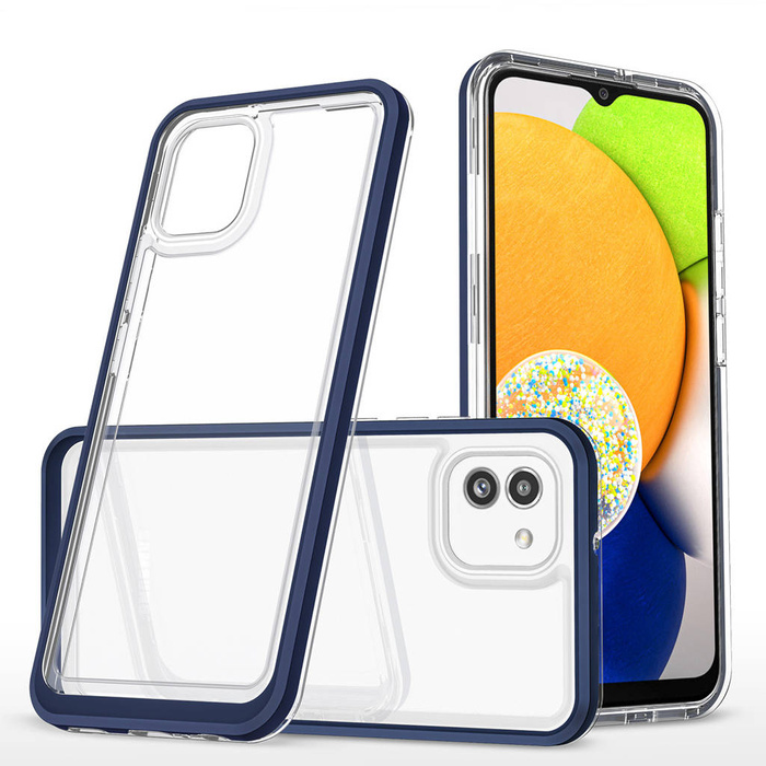 Průhledný kryt 3v1 obal Samsung Galaxy A03 silikonový s rámečkem modrý