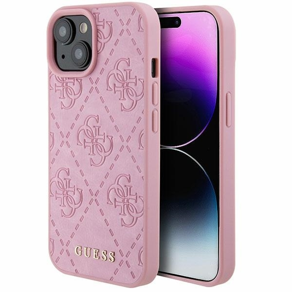 Case Guess GUHCP15SP4EPMP iPhone 15 6.1" pink/pink hardcase Leather 4G Stamped Case