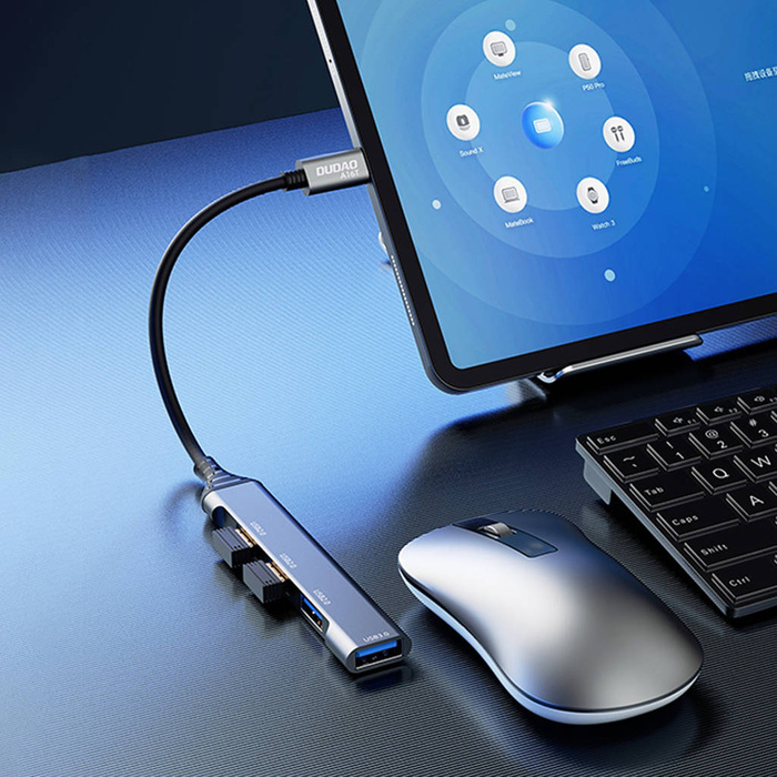 Dudao HUB 4in1 USB-C - 4x USB-A (3 x USB2.0 / USB3.0) 6.3cm noir (A16T)