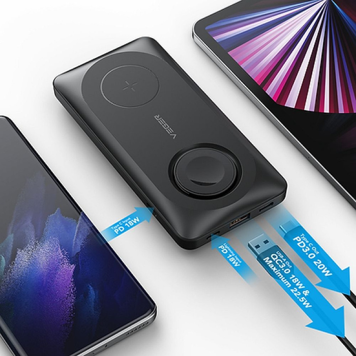 Powerbank zgodny z Magsafe Veger MagMulti (W1156) PD QC3.0 3A 22,5W 10000 mAh z ładowaniem indukcyjnym czarny