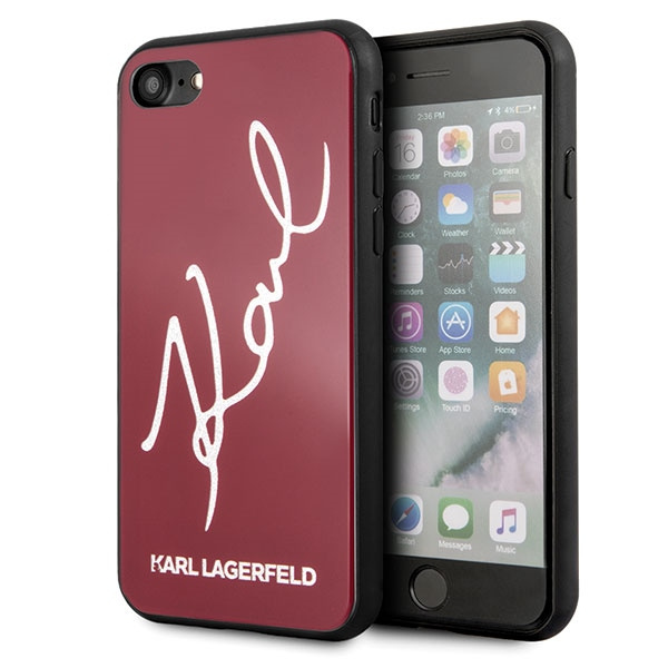 Pouzdro KARL LAGERFELD Apple iPhone 7 8 SE 2020 Signature Glitter KLHCI8DLKSRE Červený pevný kufřík