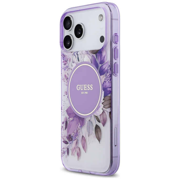 Etui Guess IML Flower & Tonal Circle     MagSafe do iPhone 17 Pro Max fioletowy