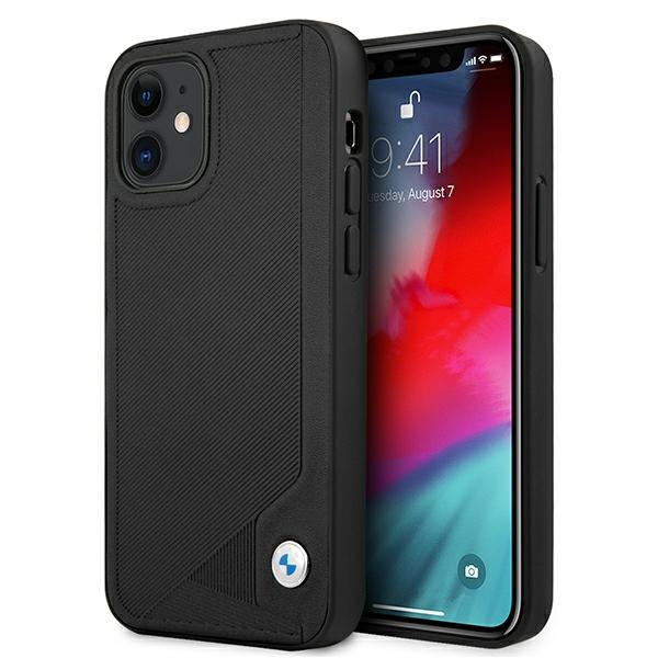 BMW Hülle Apple iPhone 12 Mini Leder Deboss Schwarz Hardcase