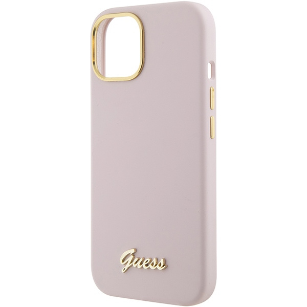 Guess GUHCP15SSMBSLP iPhone 15 6.1" pink/pink hardcase Silicone Script Metal Logo &amp; Frame