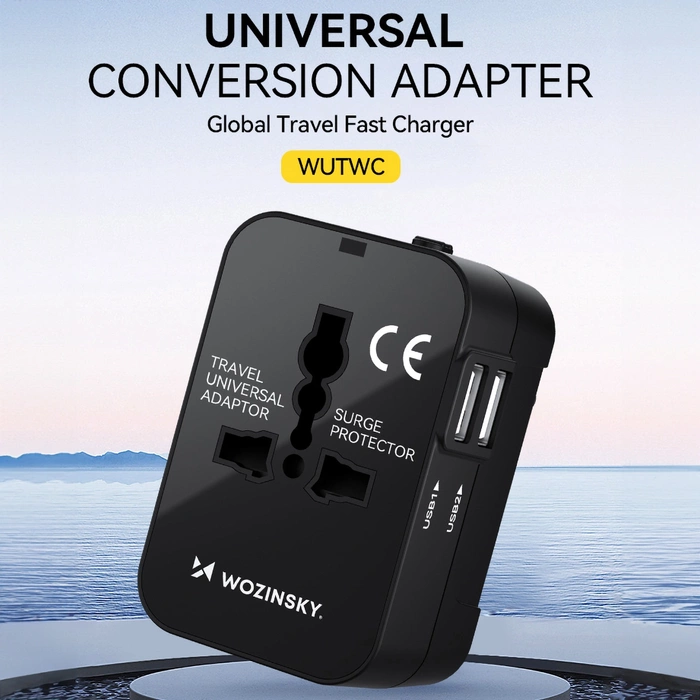 Wozinsky WUTWC Reiseadapter universal 24W EU / US / AUS / UK / 2x USB-A - Schwarz