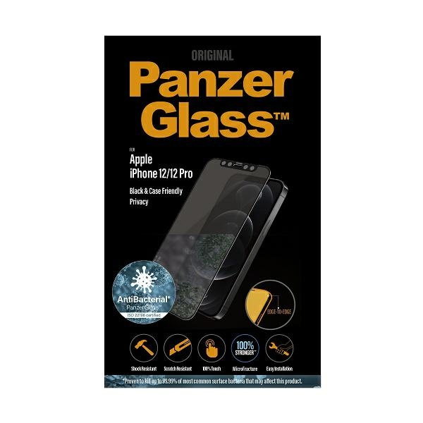 PanzerGlass E2E Super+ iPhone 12/12 Pro Case Friendly AntiBacterial Microfracture Privacy schwarz/schwarz