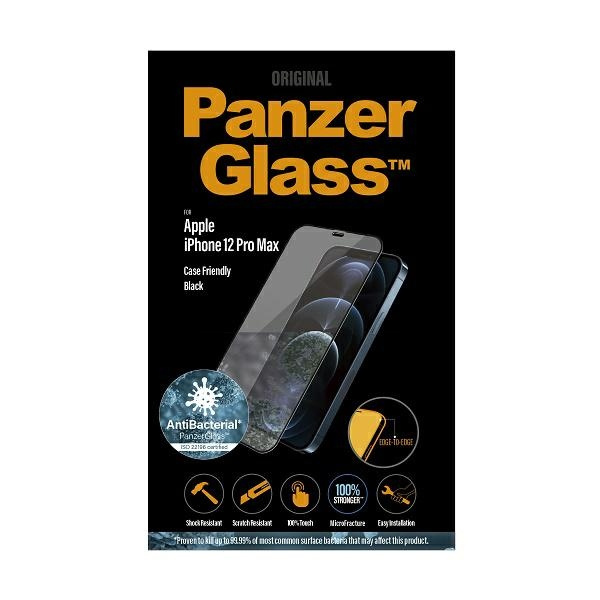 PanzerGlass E2E Super+ iPhone 12 Pro Max Case Friendly AntiBacterial Microfracture schwarz/schwarz