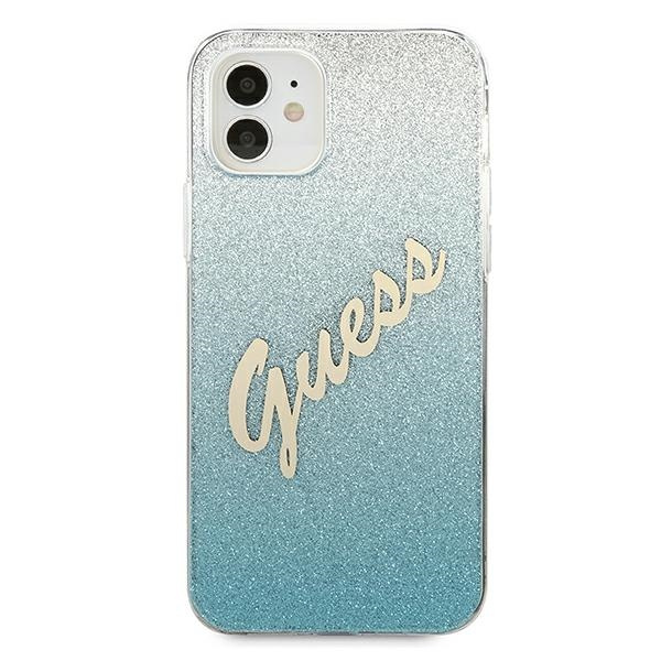 Pouzdro GUESS Apple iPhone 12 Mini Glitter Gradient Script GUHCP12SPCUGLSBL Modré pevné pouzdro