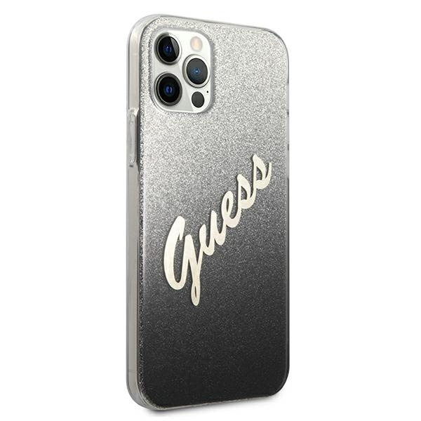 Coque GUESS Apple iPhone 12 12 Pro Glitter Gradient Script GUHCP12MPCUGLSBK Black Hardcase
