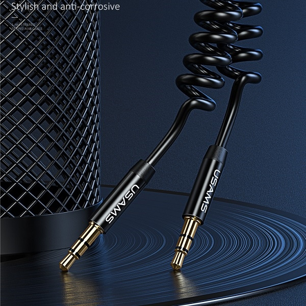 USAMS Audio 2XJack 3,5 mm 1,2 m pružinový adaptér US-SJ256 čierny