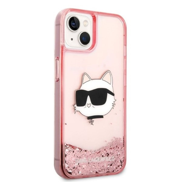 Puzdro Karl Lagerfeld iPhone 14 Plus 6,7" ružová/ružová tvrdácase Glitter Choupette Head