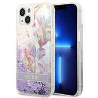 Hülle GUESS Apple iPhone 14 Plus Flower Liquid Glitter Lila Hartcase