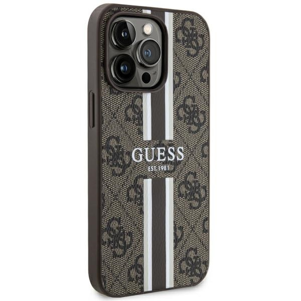 Case Guess GUHMP13LP4RPSW iPhone 13 Pro / 13 6.1" brown/brown hardcase 4G Printed Stripes MagSafe Case