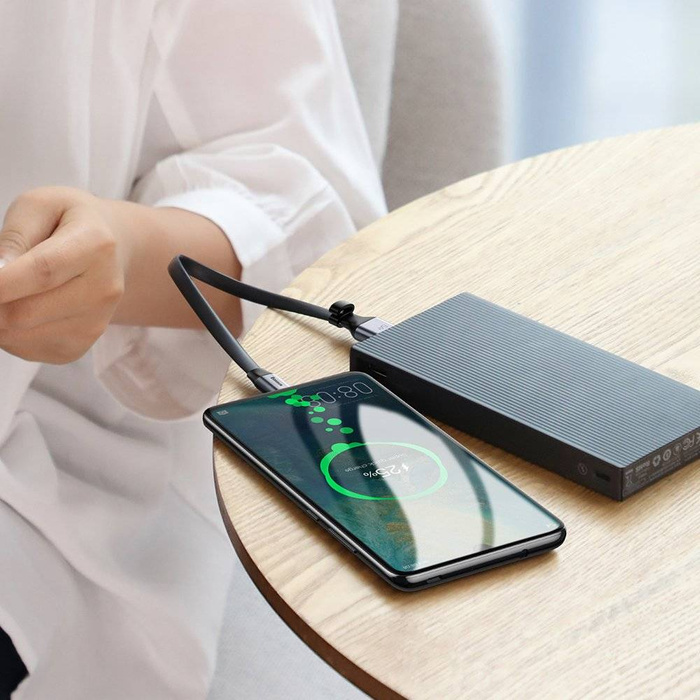 Baseus Cable plano simple USB / USB Tipo C SuperCharge 5A 40W Carga rápida 3.0 QC 3.0 23cm gris (CATMBJ-BG1)