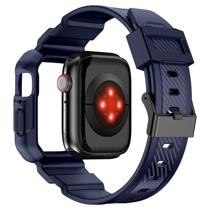 Correa Kingxbar CYF106 2en1 para Apple Watch SE, 8, 7, 6, 5, 4, 3, 2, 1 (41, 40, 38 mm) con caja integrada azul