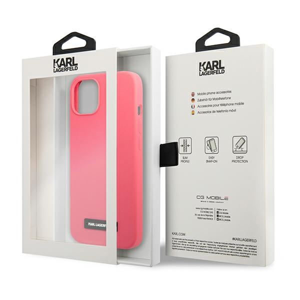 Hülle KARL LAGERFELD Apple iPhone 13 Silikon Plaque Fuchsia Rosa Hartcase