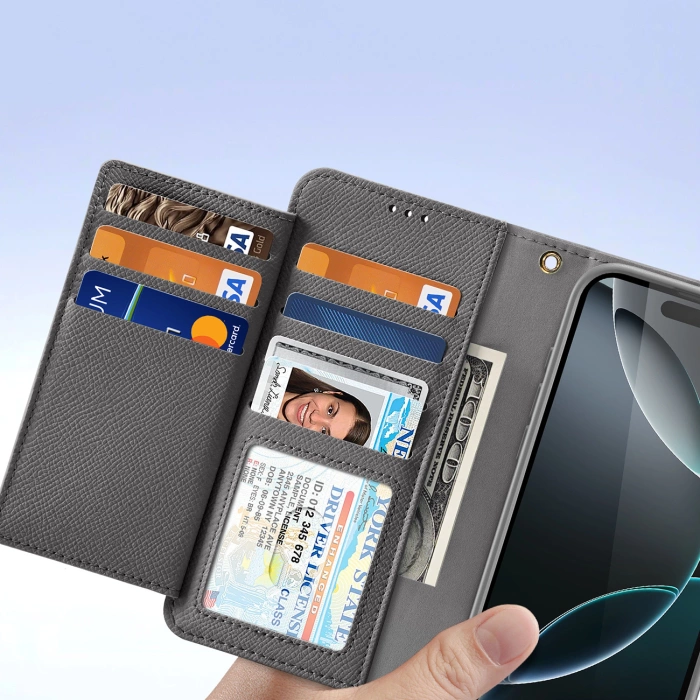 Dux Ducis Lawa iPhone 16 Pro Leather Case with Detachable Magnetic Wallet - Gray