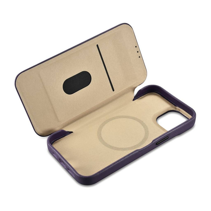iCarer CE Premium Leather Folio Case iPhone 14 Plus Flip Magnetic MagSafe Custodia in pelle viola scuro (WMI14220715-DP)