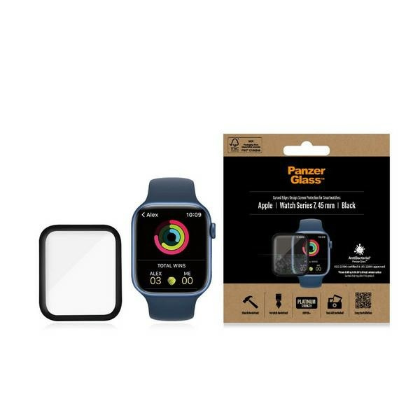 PanzerGlass Curved Apple Watch 7 45mm Antibakteriell schwarz/schwarz