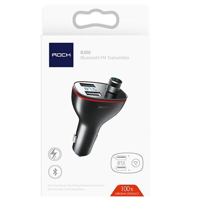 ROCK B300 CHARGEUR DE VOITURE USB 2 PORTS + ÉMETTEUR FM NOIR