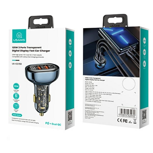 USAMS Charg. sam. 1xUSB-C 2xUSB-A 125W Fast Charge transparent blue CC158CC02 (US-CC158)