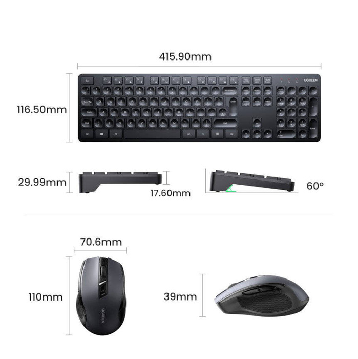 Set di mouse e tastiera per computer senza fili a 2,4 Ghz Ugreen MK006 - nero