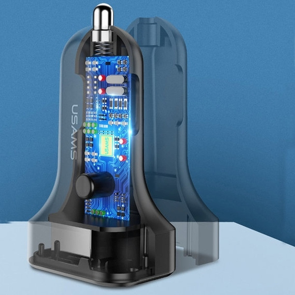 USAMS Caricatore auto 2xUSB C13 2.1A 3in1 microUSB/USB-C/lightning nero