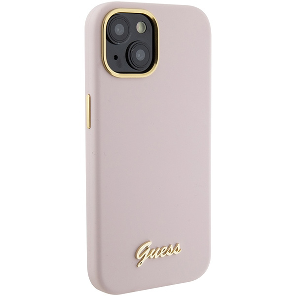 Guess GUHCP15SSMBSLP iPhone 15 6.1" rose/rosecase Silicone Script Metal Logo &amp; Frame
