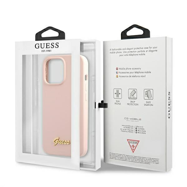Case GUESS Apple iPhone 13 Pro Max Silicone Script Gold Logo MagSafe Pink Hardcase