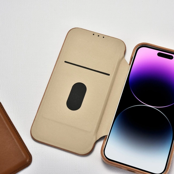 iCarer CE Premium Leather Folio Case iPhone 14 Pro Magnetic Flip Leather Folio Case MagSafe braun (WMI14220714-BN)