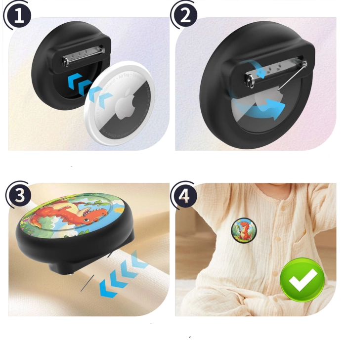 AirTag-Badge-Hülle – Schwarz mit Dinosaurier-Print