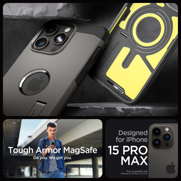 Case iPhone 15 Pro Max Spigen Tough Armor Mag MagSafe Gunmetal