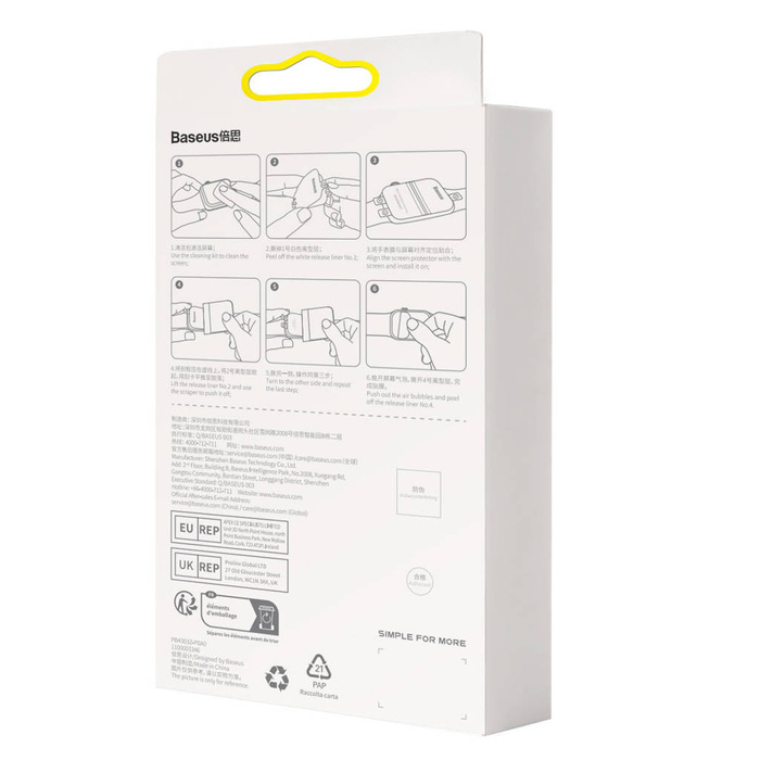 Set di 2 pellicole protettive Baseus NanoCrystal per Apple Watch 7 41 mm + kit di montaggio - trasparente