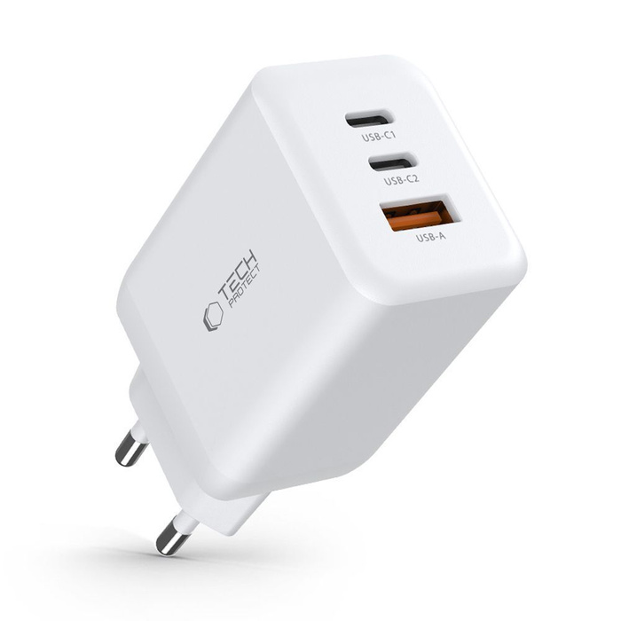 TECH-PROTECT C65W CHARGEUR RÉSEAU 3 PORTS PD65W/QC3.0 BLANC