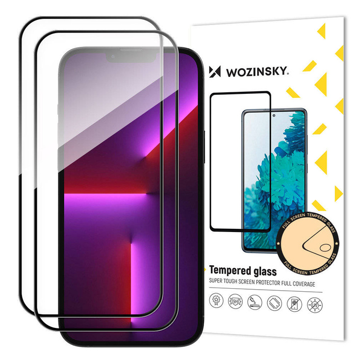 Wozinsky - Juego de 2 pantallas completas de vidrio templado con pegamento completo superresistente con marco compatible con iPhone 14 Pro Max negro