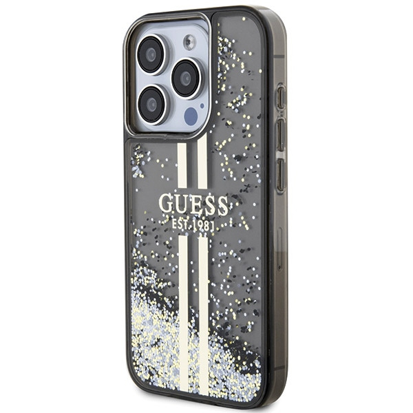 Etui Guess GUHCP15LLFCSEGK iPhone 15 Pro 6.1" czarny/black hardcase Liquid Glitter Gold Stripes Case