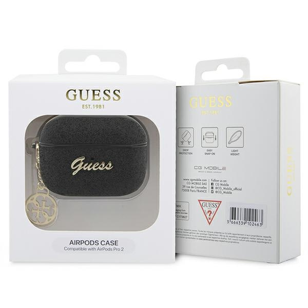 Funda Guess GUAP2GLGSHK Cubierta de los AirPods Pro 2 negro/negro Glitter Flake 4G Charm Case