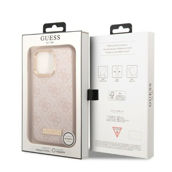 Hülle GUESS Apple iPhone 13 13 Pro 4G Logo Plate MagSafe Rosa Hartcase