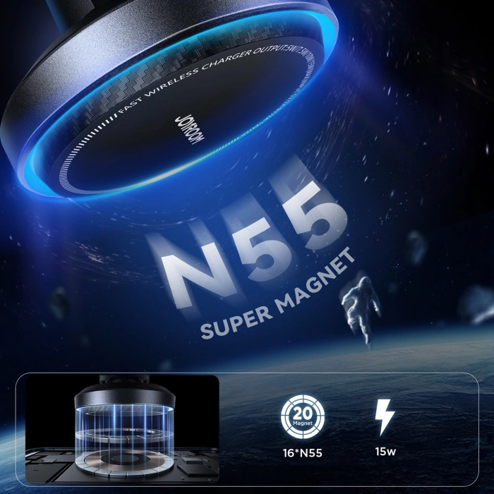 Joyroom Autotelefonhalter mit induktivem Ladegerät (MagSafe-kompatibel) mit Lüftungsventilator – Schwarz (JR-ZS387)