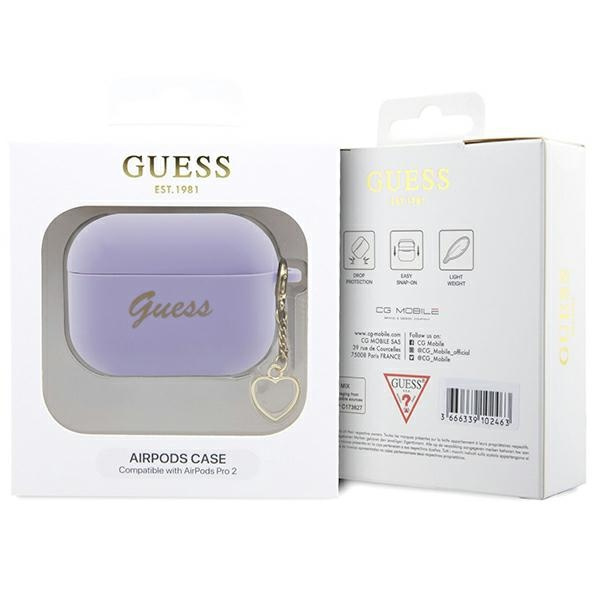 Cover Guess GUAP2LSCHSU AirPods Pro 2 cover viola/viola in silicone Charm Heart Collection Case