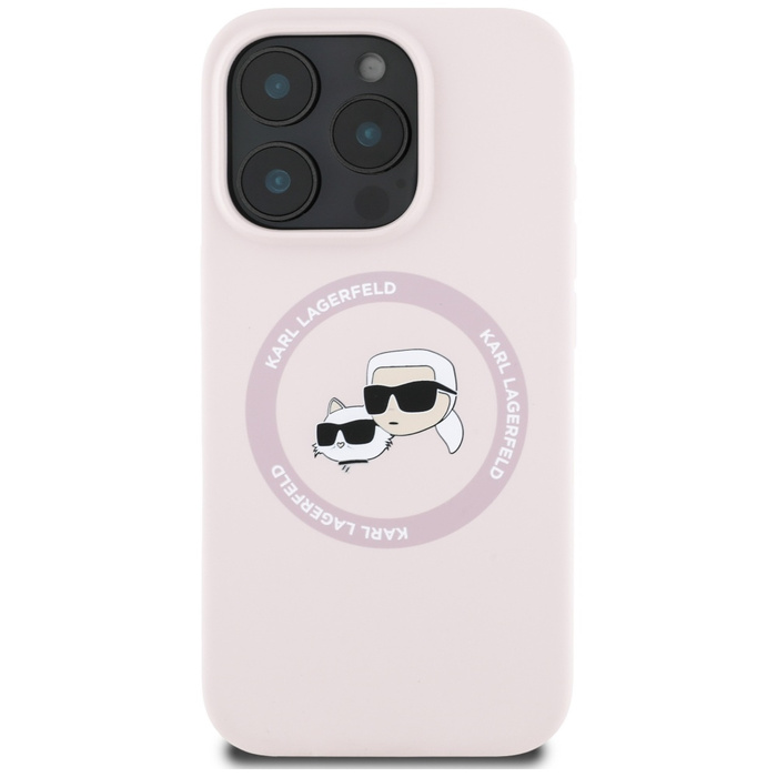 Etui Karl Lagerfeld Silicone Double       Heads And Circle MagSafe do iPhone 16 Pro różowy