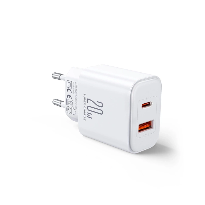 EU Joyroom JR-TCF05 Caricatore USB-A USB-C da 20 W + cavo USB-C - bianco
