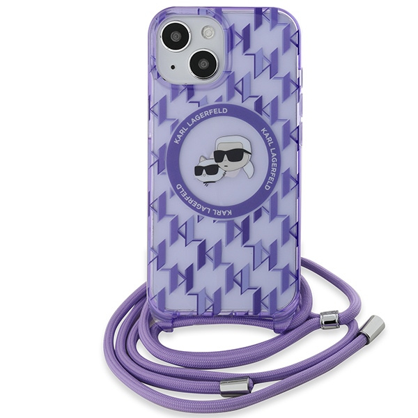 Etui Karl Lagerfeld KLHMP15SHCKCKLCU iPhone 15 / 14 / 13 6.1" fioletowy/purple hardcase IML Crossbody Monogram Karl & Choupette Head MagSafe