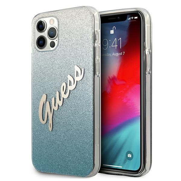 Case GUESS Apple iPhone 12 12 Pro Glitter Gradient Script Blue Hardcase