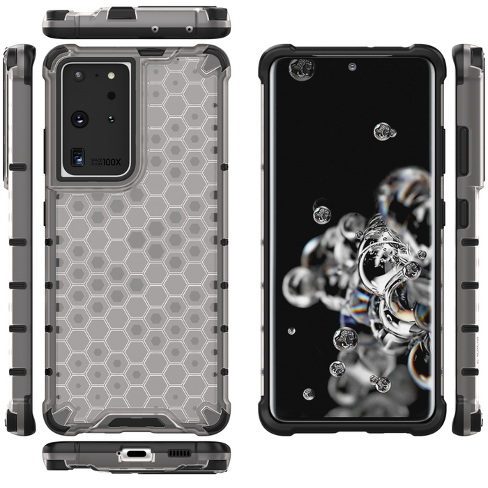 Honeycomb case armored cover with a gel frame for Samsung Galaxy S22 Ultra transparent