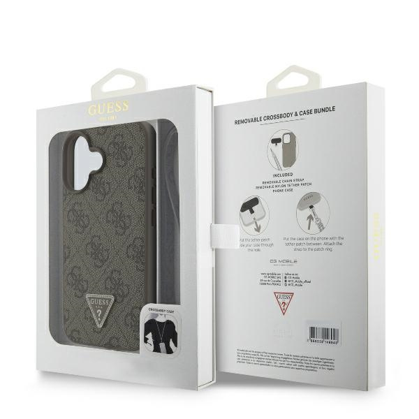 Etui Guess iPhone 16 6.1" brązowy/brown hardcase Leather Metal Logo Strass Crossbody