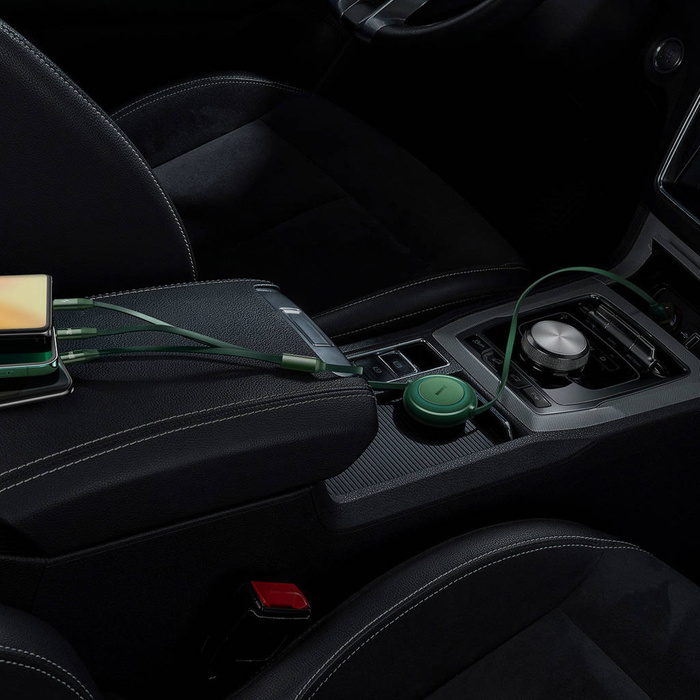 Baseus Bright Mirror 2 cable retráctil 3en1 USB Tipo C - micro USB + Lightning + USB Tipo C 3.5A 1.1m verde (CAMJ010206)