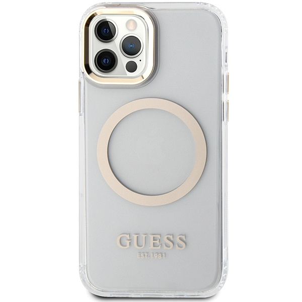 Guess GUHMP12MHTRMD iPhone 12/12 Pro 6.1" or/dorécase Metal Outline MagSafe